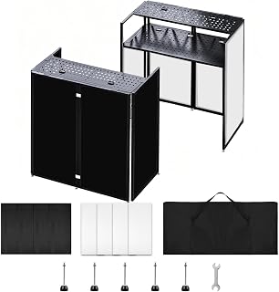 Portable DJ Facade Booth, Foldable DJ Table Stand, 40x20x45 " Tabletop, DJ Facade Station for DJ Controller, Mixer & LaptopEvents&Parties – Includes Carry Bag & Black and White Lighting Scrims