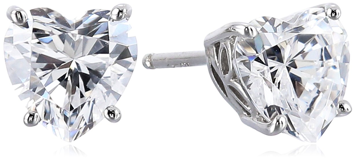 La Lumiere Sterling Silver Swarovski Zirconia (2cttw) Heart Stud Earrings