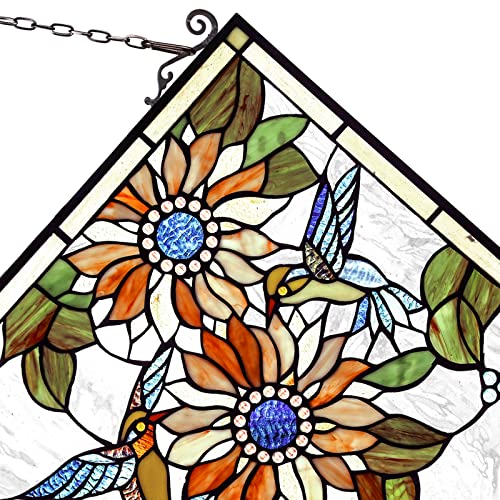 Capulina Stained Glass Panels Window Hangings Sunflower and Birds Tiffany Style Traditional Art Handcrafts for Home Decor and Gifts