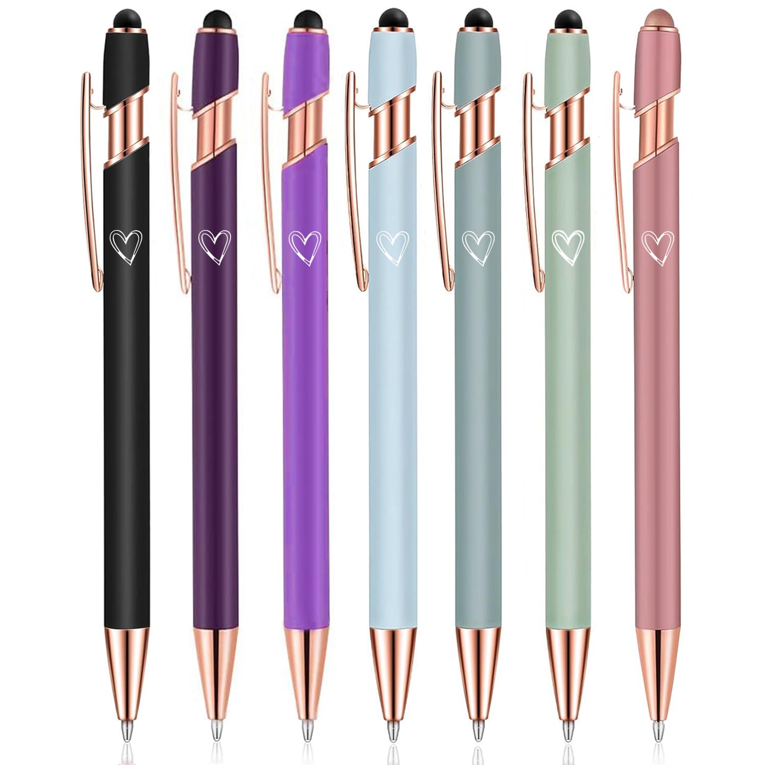 7 Pack 2 in 1 Ballpoint Pen with Stylus Tip, Metal Stylus Pens for Touch Screens,1.0 mm Black Ink Retractable Ballpoint Smooth Writing Pens for work colleagues (Multicolor) — image 1