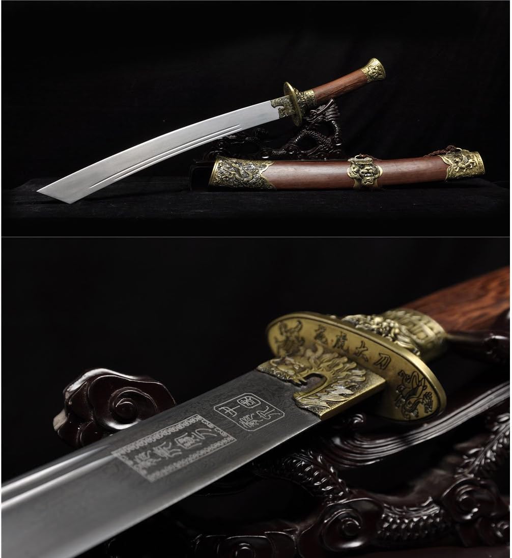 Rosewood Damascus Steel Blade Hand Made Chinese Dragon Tige Sword DAO