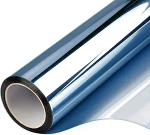 Window Privacy Film One Way Daytime Mirror Tint Treatments UV Heat Control Vinyl Stickers Sun Block Glass Paper Door Covering Reflective (Blue Silver, 17.5 Inch x 15.7 Feet)