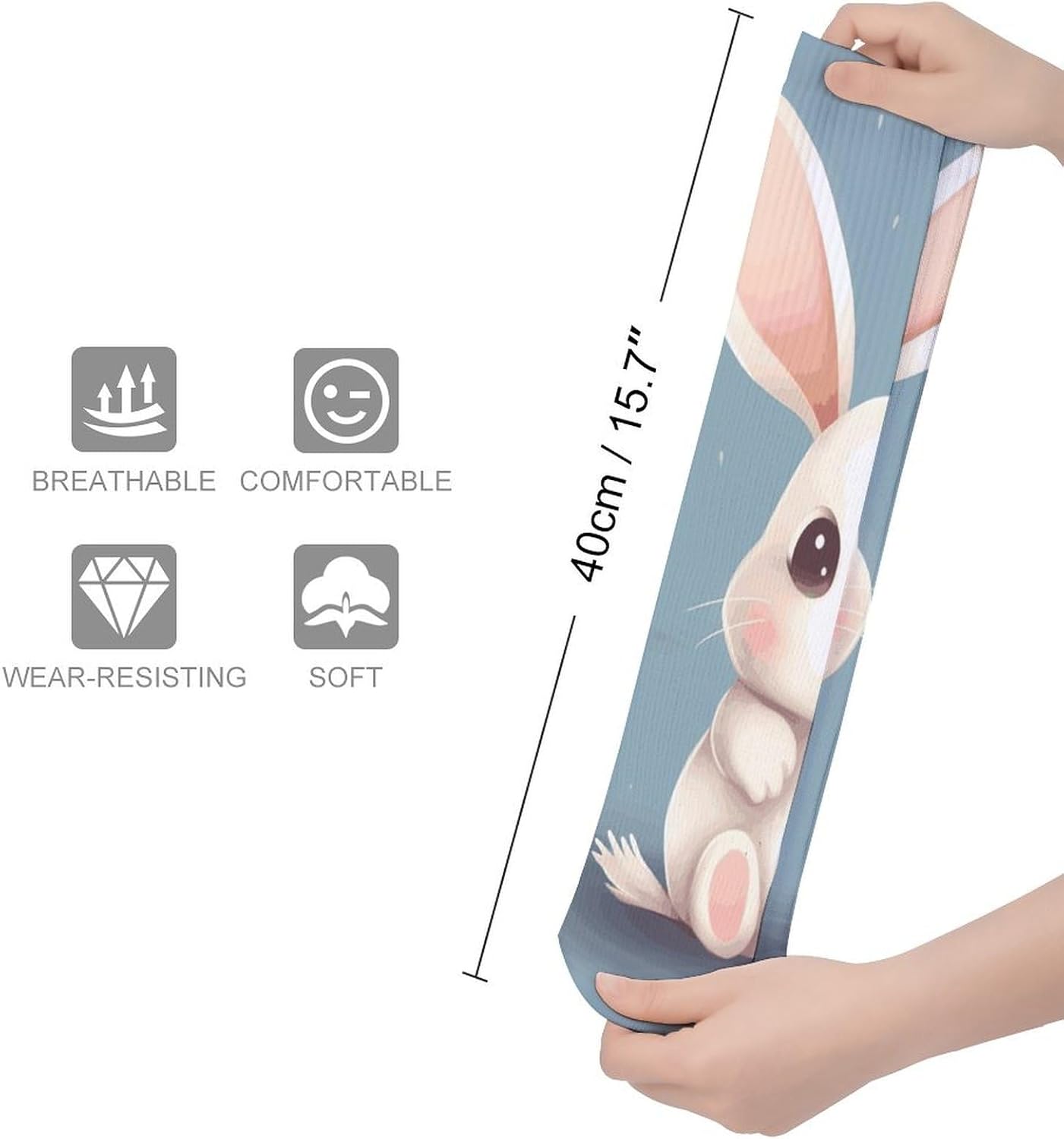 Breathable Crew Sock, Moisture Wicking, Athletic Calf Socks, Cozy | Cartoon Cute Bunny Compression Socks for Women Men, Lightweight High Work Socks for Business, Casual