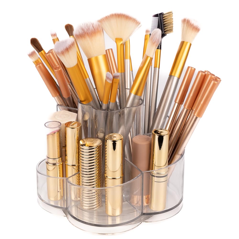 Generico Organizer Trucchi Girevole 360° Multifunzione in Acrilico Trasparente - Porta Cosmetici Salvaspazio con Base Antiscivolo e 6 Scomparti per Make-up, Skincare, Rossetti e Pennelli