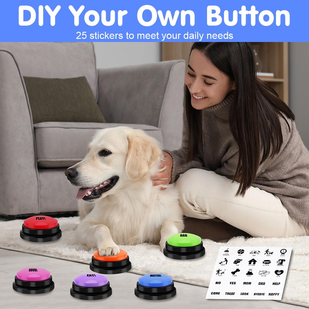 Buzzer mit Aufnahmefunktion, Haustier Talking Training Antwort Buzzer, 7 Farben Buzzers Aufnahmefähige Tasten für Hund Interaktion, 30 Sekunden Aufnahme&Wiedergabe Intelligenzspielzeug für Hunde