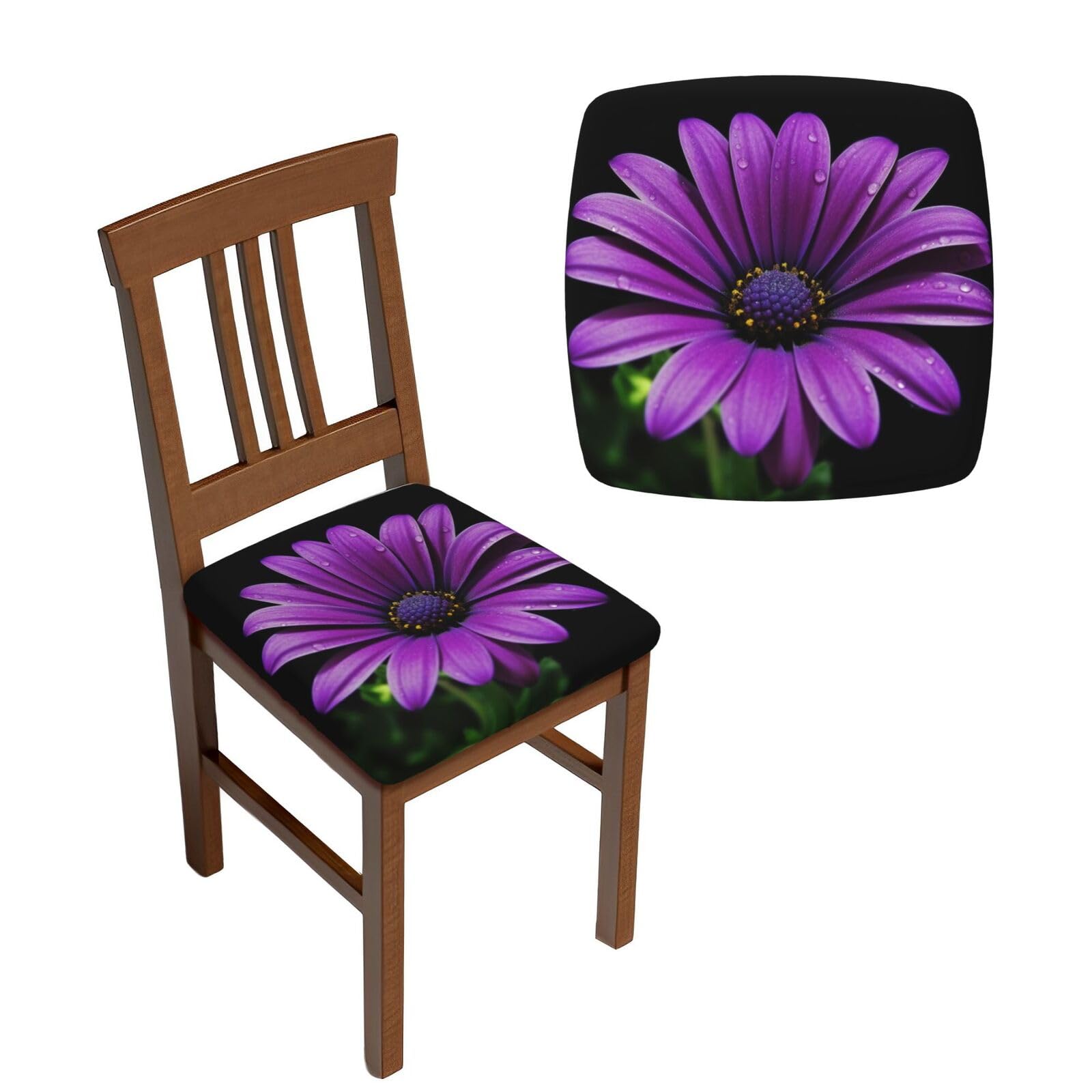 NONHAI 6PCS Dining Chair Seat Covers Set Purple Daisy Stretch Removable Chairs Covers Washable Seat Cushion Slipcovers Protector for Dining Room Kitchen Chairs