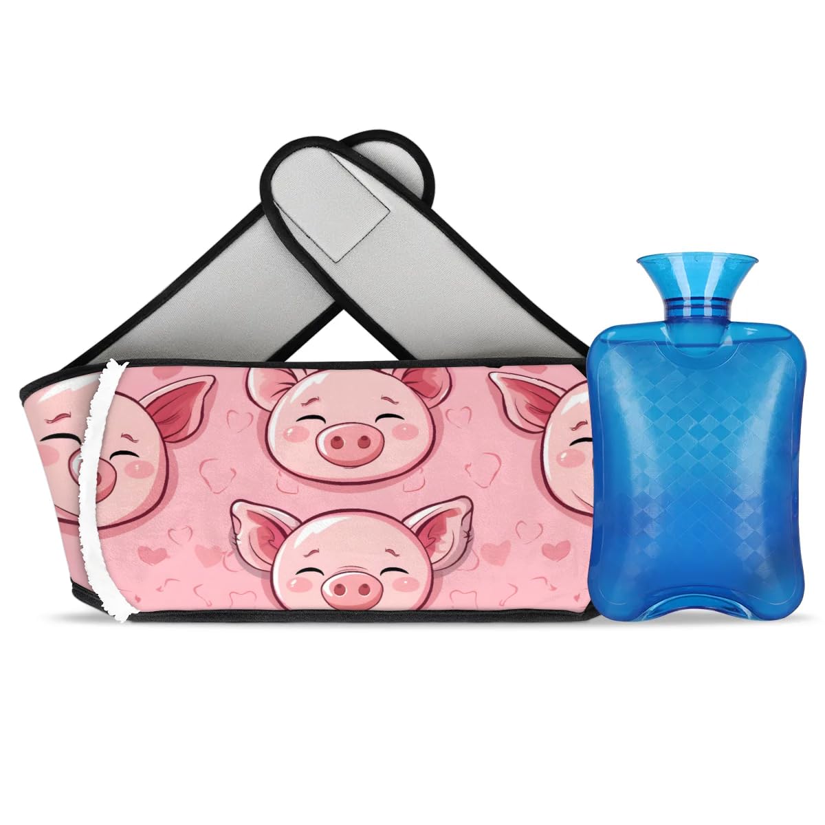 Hot Water Bag with Waist Cover Heart Animal Pig Warm Hot Water Bottle Belt Plush Double Hand Insert Wearable Water Bag Detachable Hot Bottle Pouch for Neck Shoulder Pain Relief