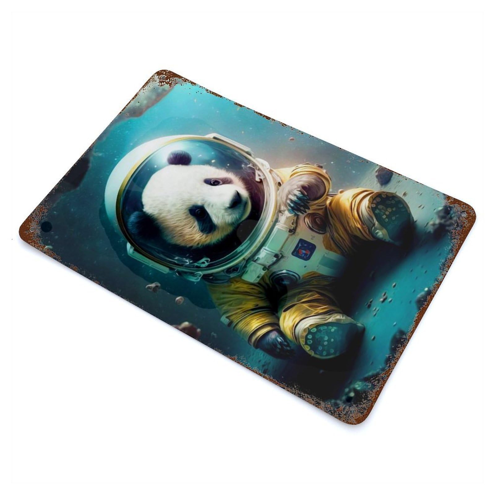 Panda Astronaut Rusty Metal Tin Sign 11.8"x7.9", Ideal for Farmhouse, Kitchen And Entryway Decor
