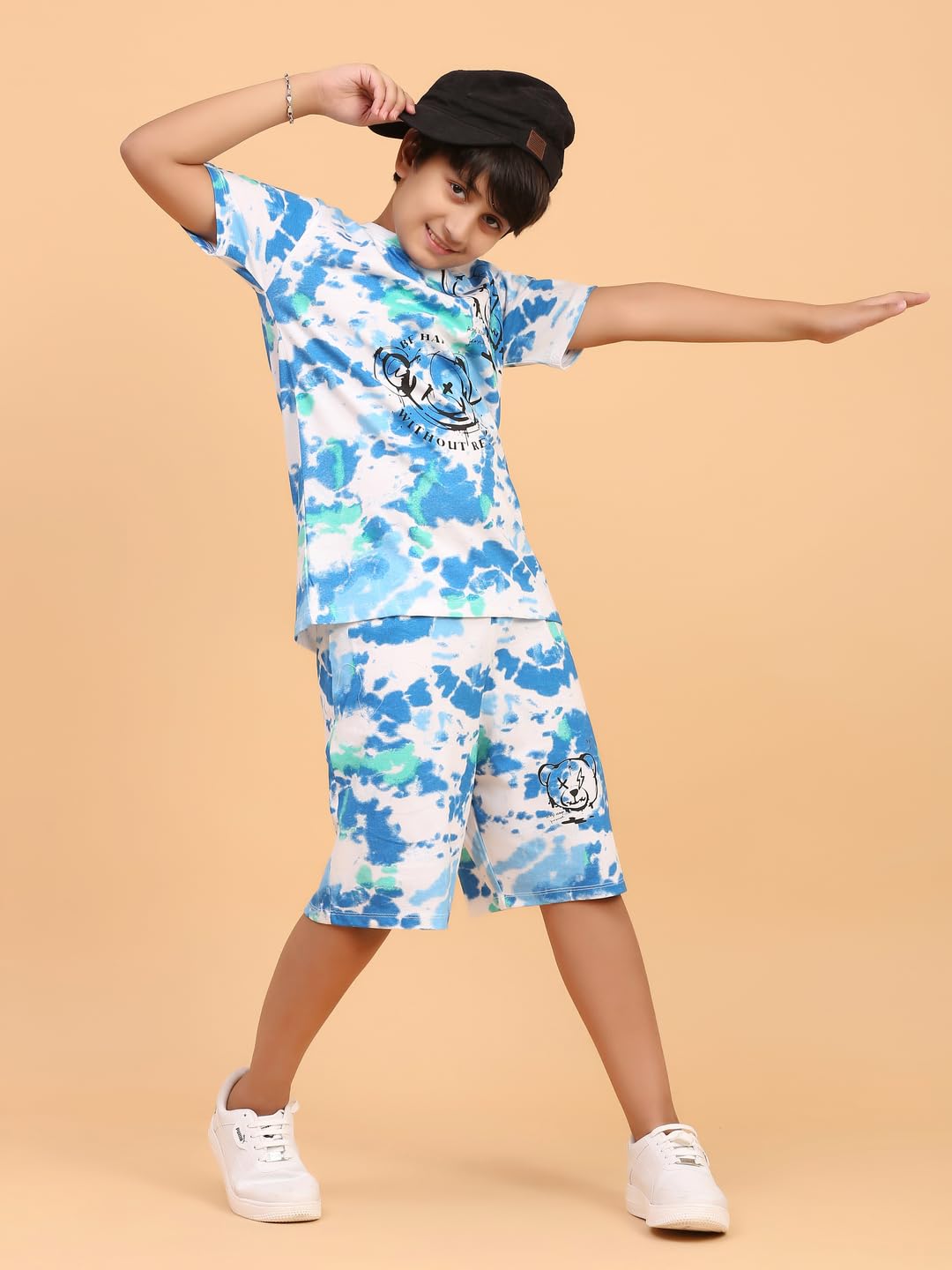 Ninos Dreams Boys Cotton T-shirt & Shorts Coord set/Boys' Soccer Ball - Dinosaur Print Cotton Coord Set - Casual Summer Tee & Shorts Outfit for Kids (10-12 Years, Blue White) - Image 7 thumbnail