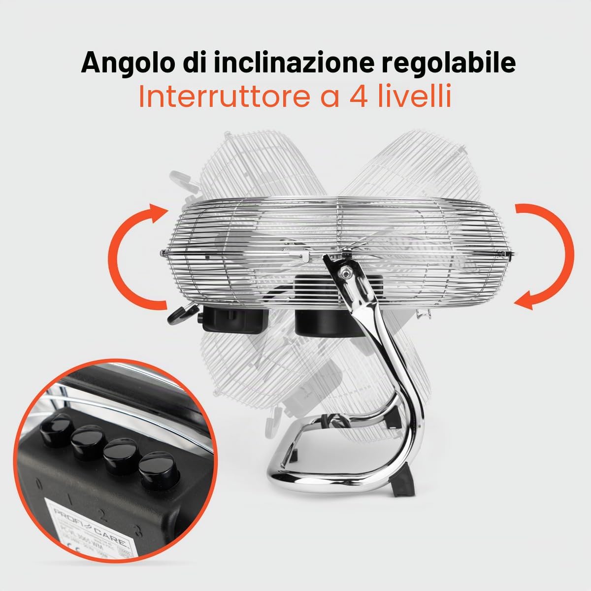 PROFI CARE PC VL 3066 WM - Ventilatore da pavimento retrò - 100 W - 45 cm - Indicatori LED - 4 livelli (0-1-2-3) - Silenzioso - Cromo
