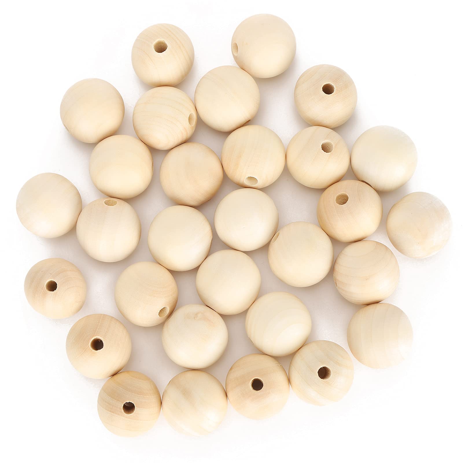 Perles En Bois Rondes De 30 Mm - Lot De 30, Sans Trou, Pour Bricolage, Peinture Et Création D'Accessoires