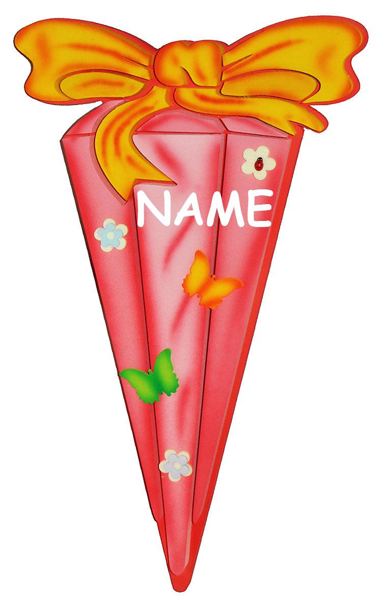 alles-meine.de GmbH 3-D Wandbild/Türschild/Wandtattoo - Schultüte pink - Wetterfest - incl. Name - Bild Kinderzimmer Wandsticker Wanddeko Namensschild