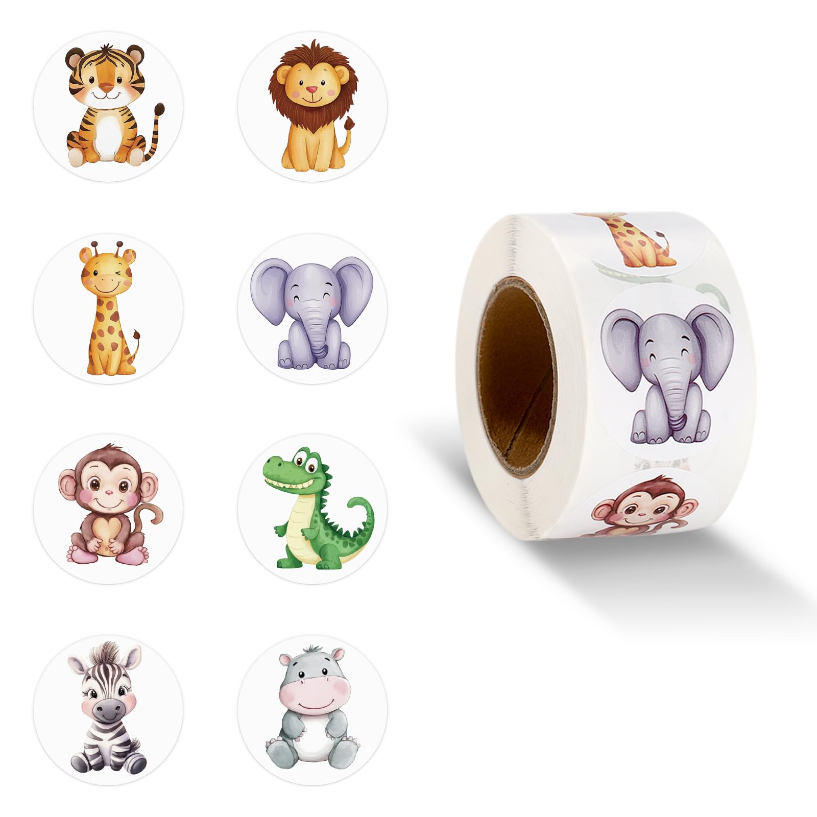 500pcs Jungle Animal Stickers, 1.5in Cute Animal Reward Stickers with 8 Style Teacher Classroom Incentive Supplies for DIY Crafts Envelopes Water Bottles