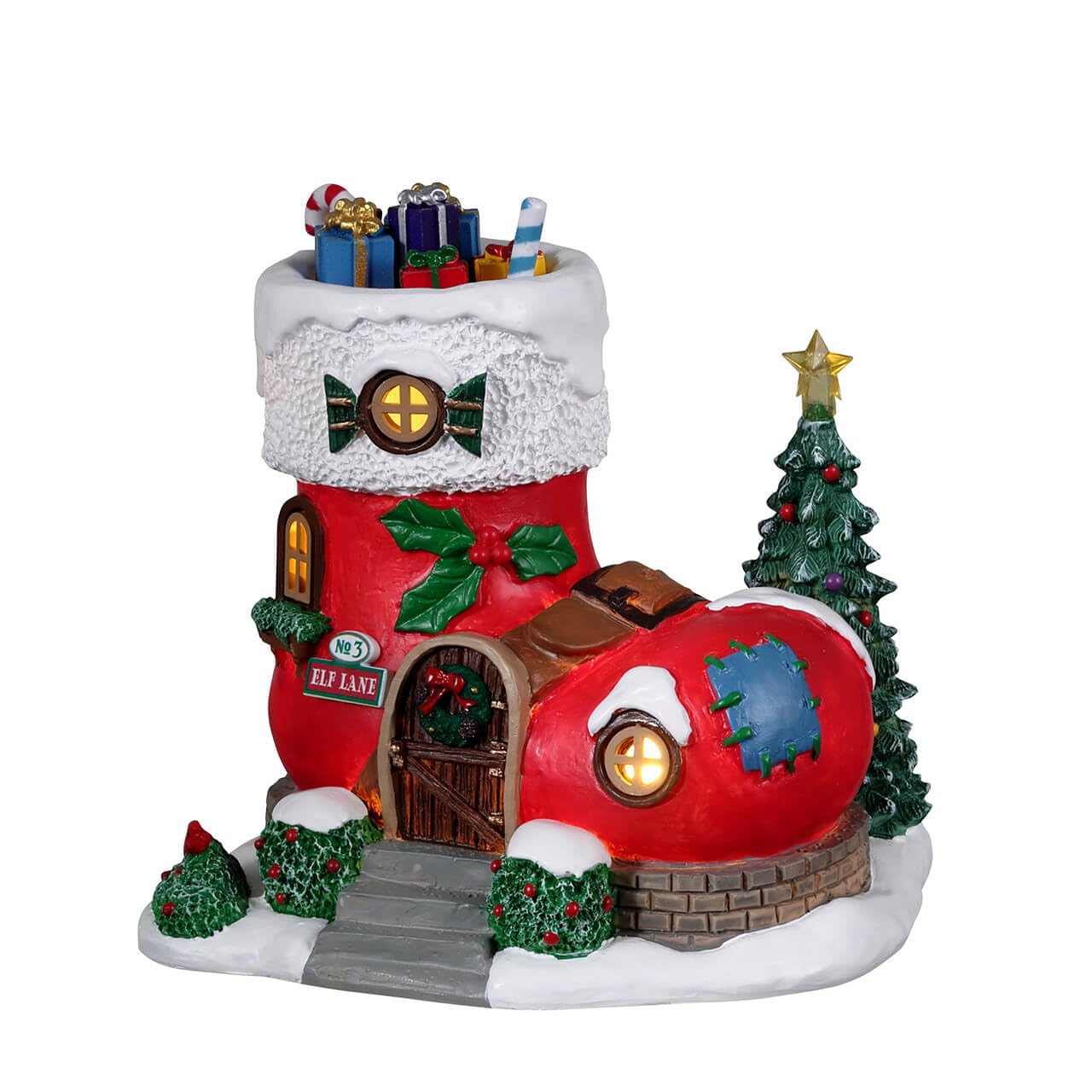 Lemax No. 3 Elf Lane casita de Navidad sin cables con iluminación autónoma