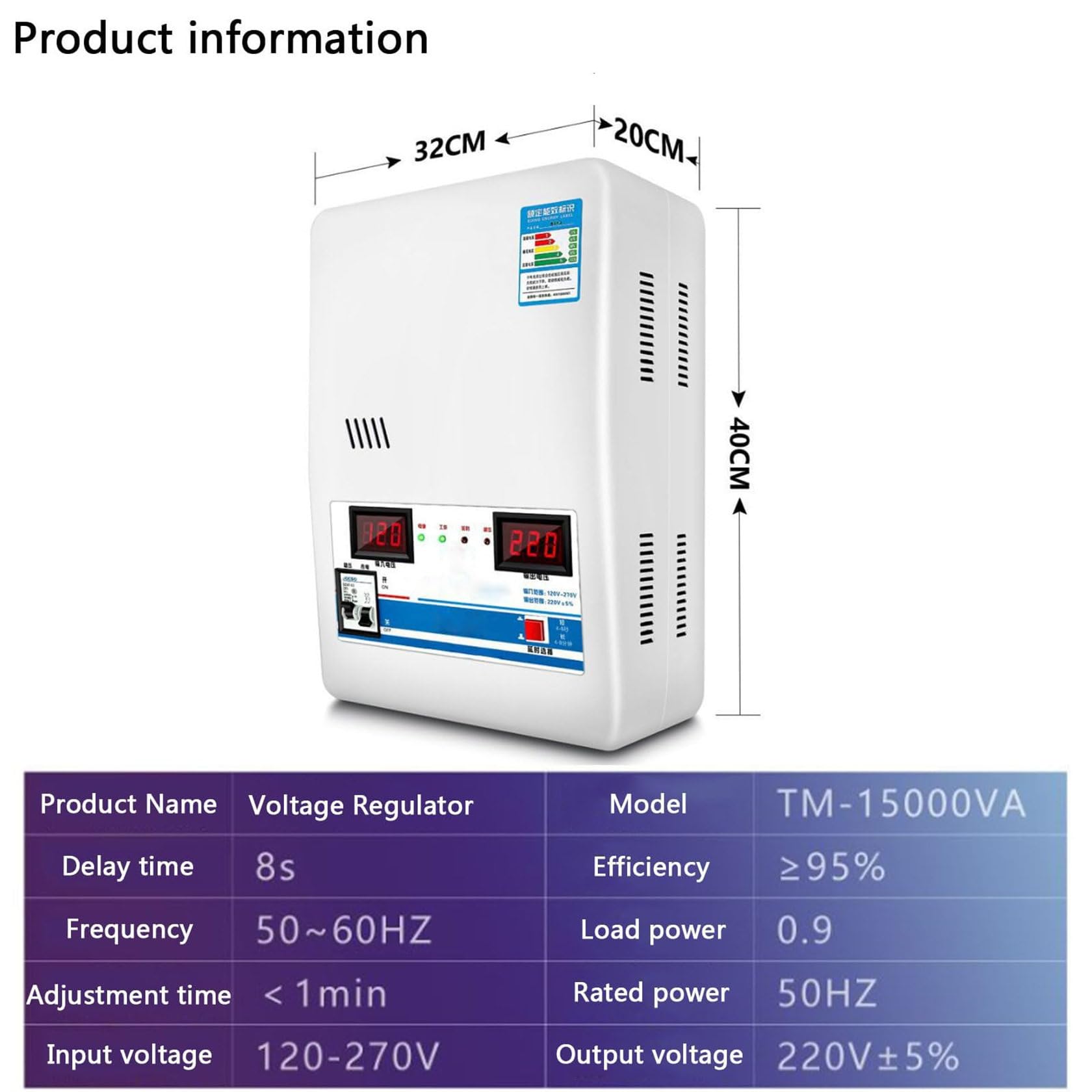 Estabilizador De TensióN AutomáTico, Estabilizador De TensióN MonofáSico DoméStico De Alta PrecisióN De 220 V, Estabilizador De Ca MonofáSico Para Computadora, Refrigerador, Tv,15000W