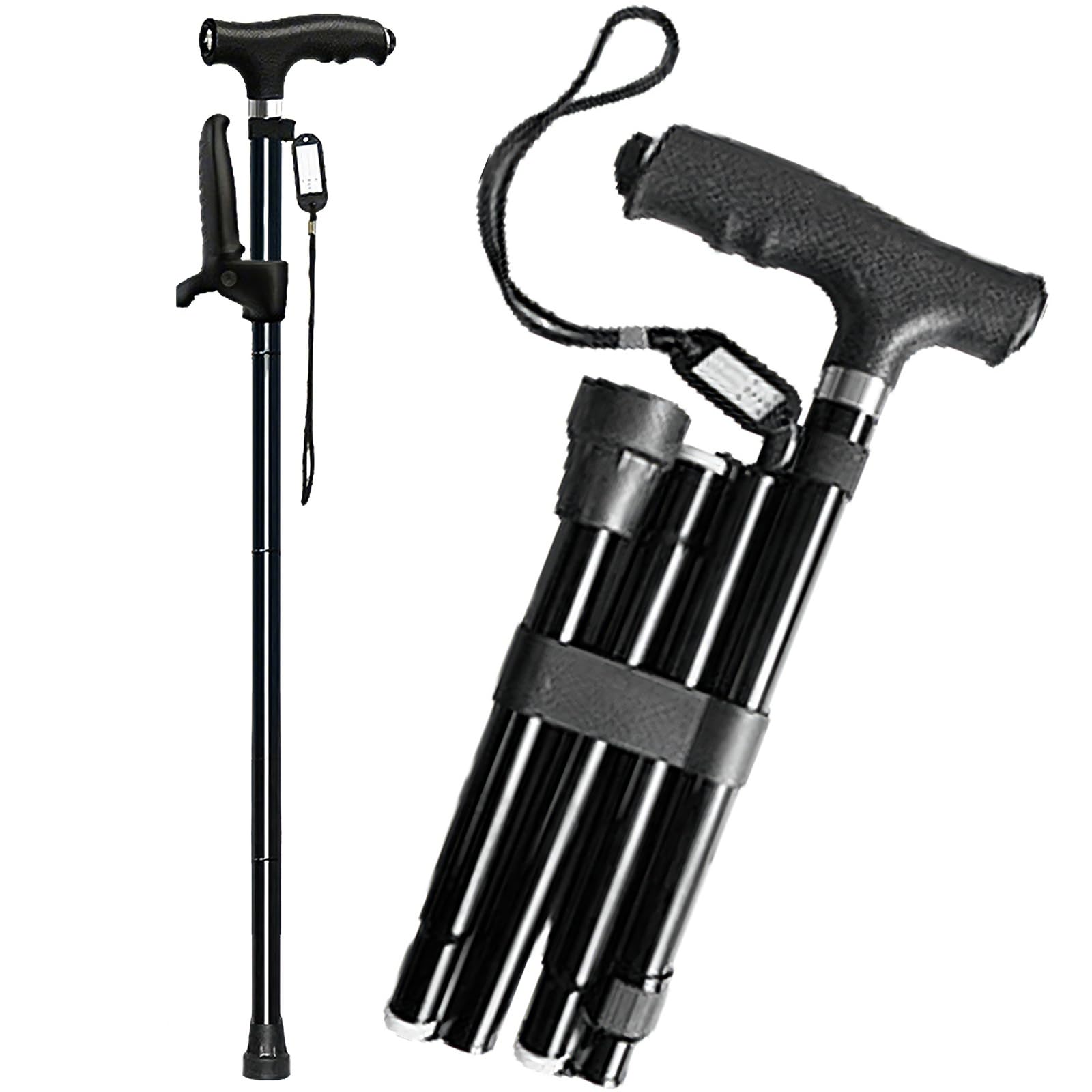 Bastone Passeggio Pieghevole Regolabile 82-92cm Luce LED Supporto 250kg Portata 5 Altezze Impugnatura Antiscivolo Anziani