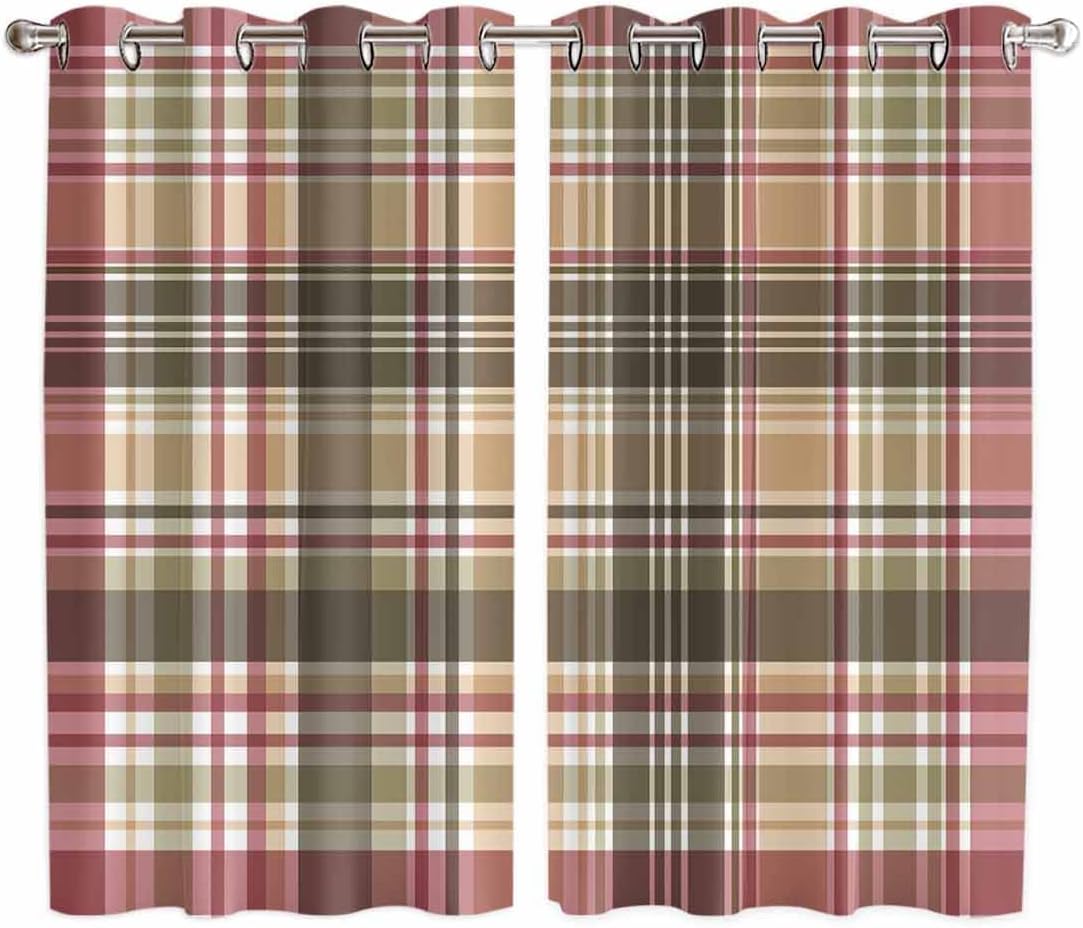 Buffalo Plaid Curtains for Living Room 72 Inch Length Drapes, Farmhouse Style Retro Green Red Plaid Window Treatments Curtain Panels, Grommet Top, 2 Pack