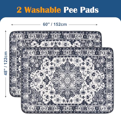 Image of Washable Pee Pads for Dogs, 2 Pack Reusable Puppy Training Pads 60 inchx48 inch Super Absorbent Waterproof Dog Training Pads, Non-Slip Potty Pads, Whelping Pads Litter Mat Navy Blue