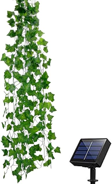 Toifucos Solar Ivy String Lights, 10M 100LEDs Artificial Maple Leaf String Lights Vine Hanging Garland Fairy Lights Ivy Vine String Light for Party Wedding Garden Christmas Room Decor (Warm White)