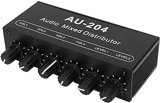 Stereo Splitter Box Mini Stereo Audio Splitter Box Preamplifier Headphone Amplifier 2 Way Input 4 Way Output 3.5mm Individual Control Stereo Switch Box Aluminum Shell