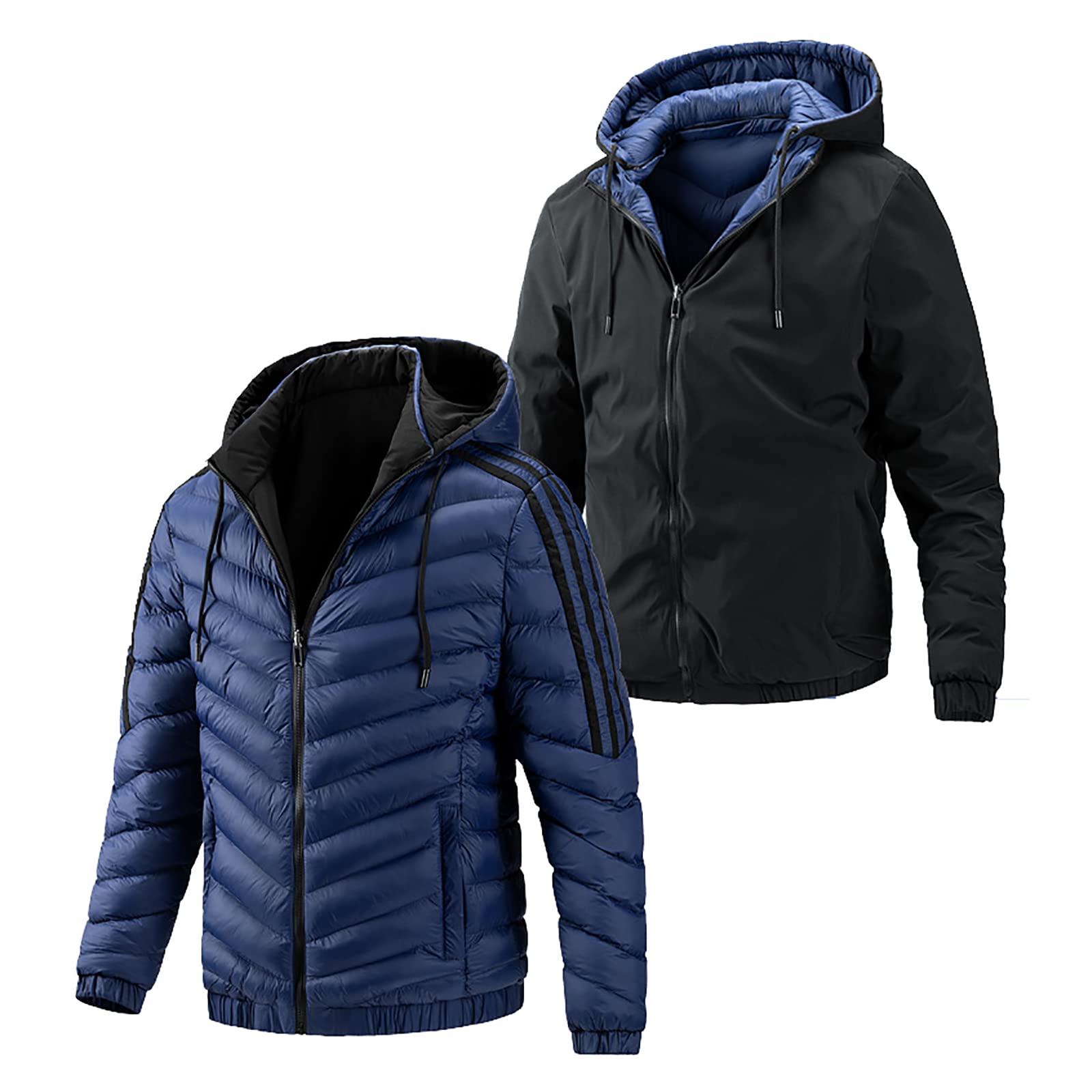 Generic Męska kurtka puchowa, lekka kurtka pikowana, funkcjonalna kurtka izolacyjna, kurtka funkcyjna, kurtka termiczna outdoorowa, kurtka rekreacyjna, wiatrówka z kapturem, blue, M