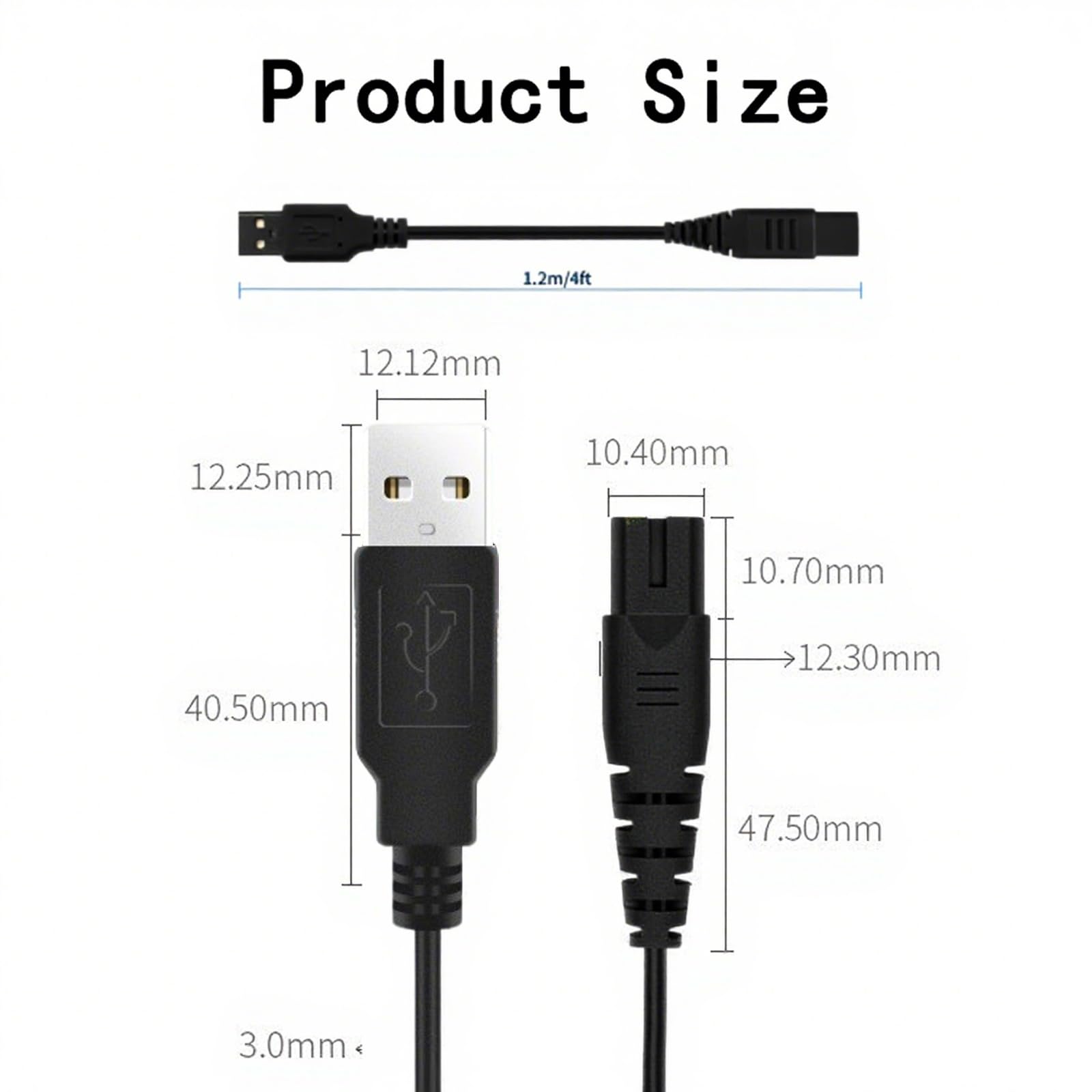 Cavo di ricarica USB per Hatteker, cavo di ricarica nero da 1,5 m, confezione da 2 | Cavo di alimentazione di ricambio adatto per regolabarba RFC-588 RFC-598 RFC-690 RFC-692 RFC-696 RSCX-7568 RSCX-9598