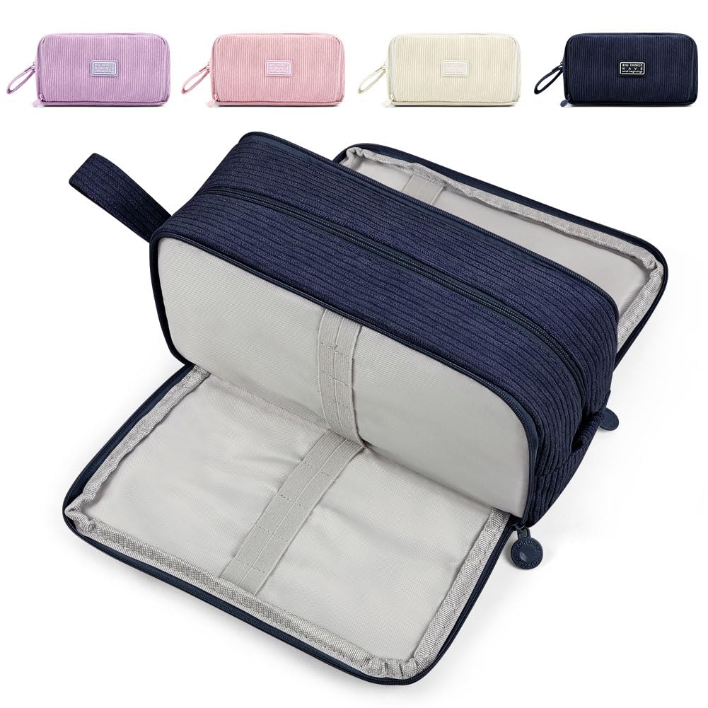 HOTUT Pencil Case Large Capacity with 4 Compartments,Corduroy Cute Pencil Case,Stationery Organizer,Office Makeup Bag,Portable Stationery Pencil Bag,for Girls Women Teenage College Exams