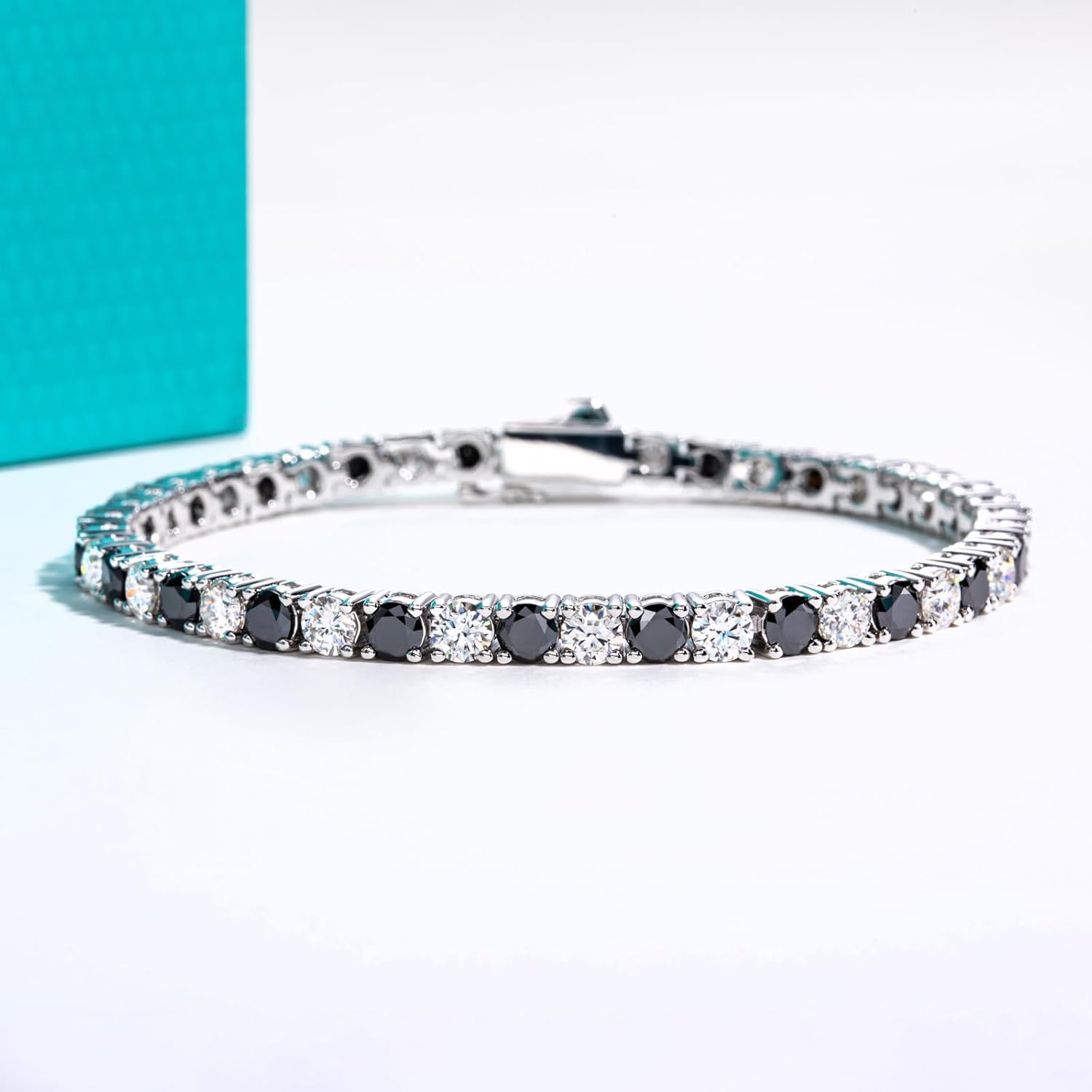 AnuClub Moissanite Tennis Bracelet 11.4-13.8cttw D Color VVS1 925 Sterling Silver 4MM Black and White Alternating Inlay Design Trendy Versatile Bracelet for Men Women Unisex with Certificate