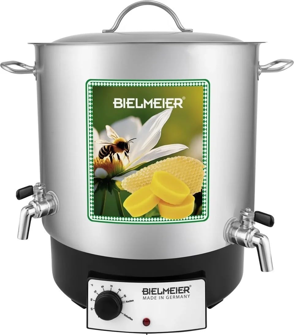 Bielmeier Wachsklärer 29 L Edelstahl 1800W mit 1/2 & 3/4 Zoll Auslaufhahn | Wachsschmelzer zum Wachs Schmelzen und Klären für Imkerei und Kerzen, Made in Germany, auch zum Einkochen, für Imker