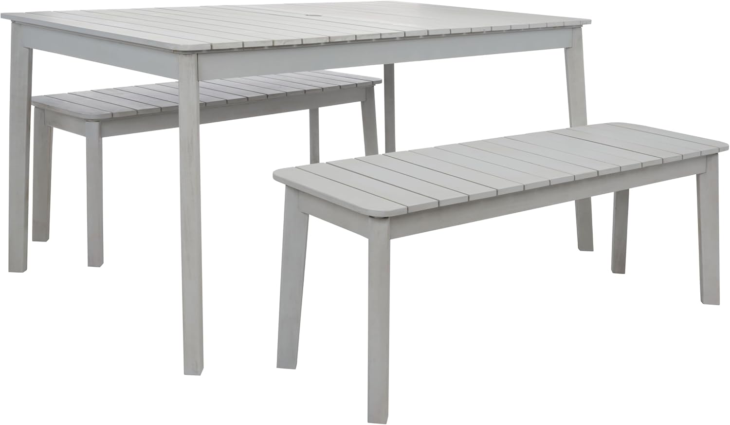 SAFAVIEH Outdoor Collection Europa Grey Acacia Wood 3-Piece Bench Dining Set with Umbrella Hole