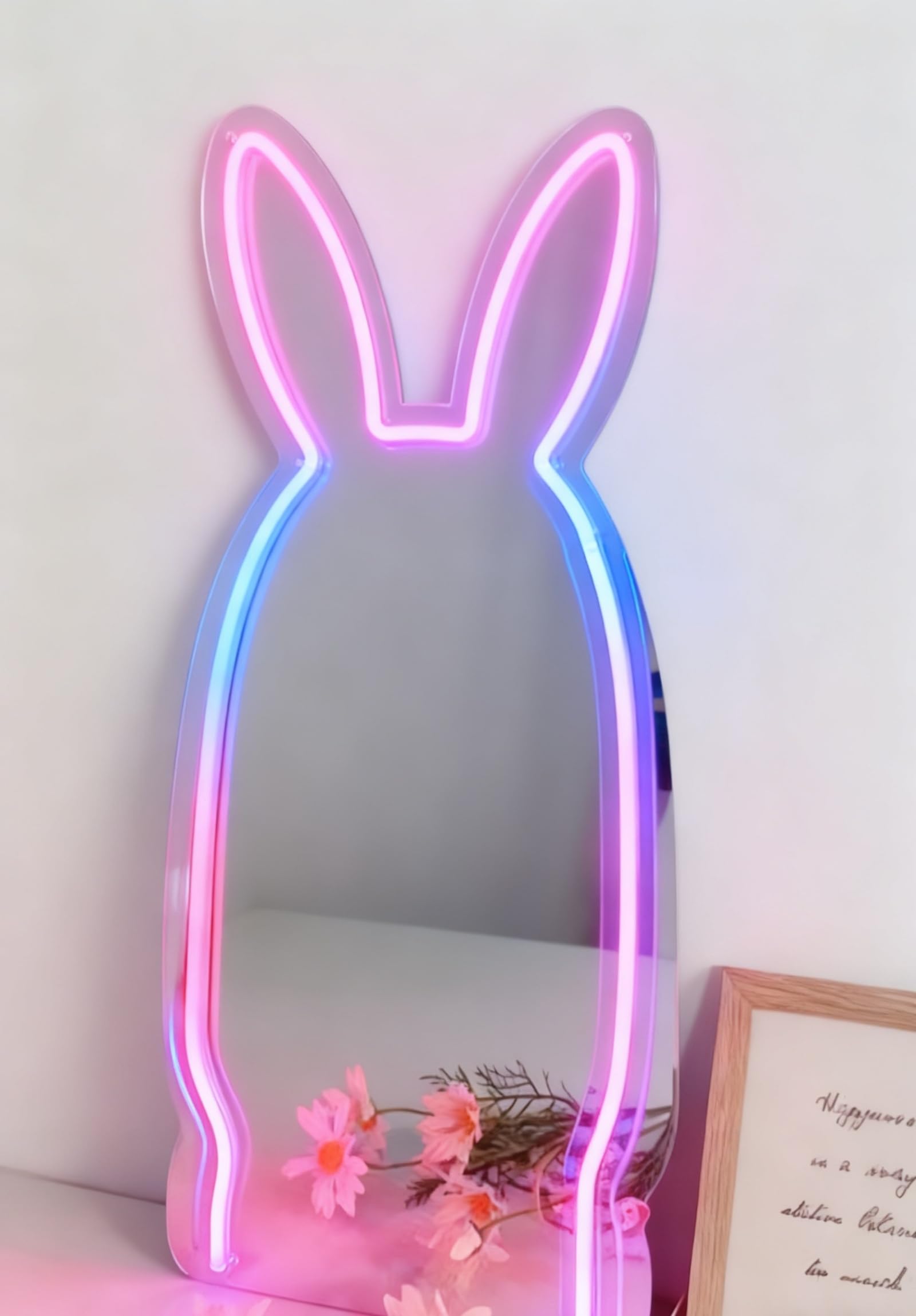 Rabbit RGB Neon Sign Mirror - Wedding Home Decor Wall Art Light for Bedroom Living Room Dressing Room Party Decorations