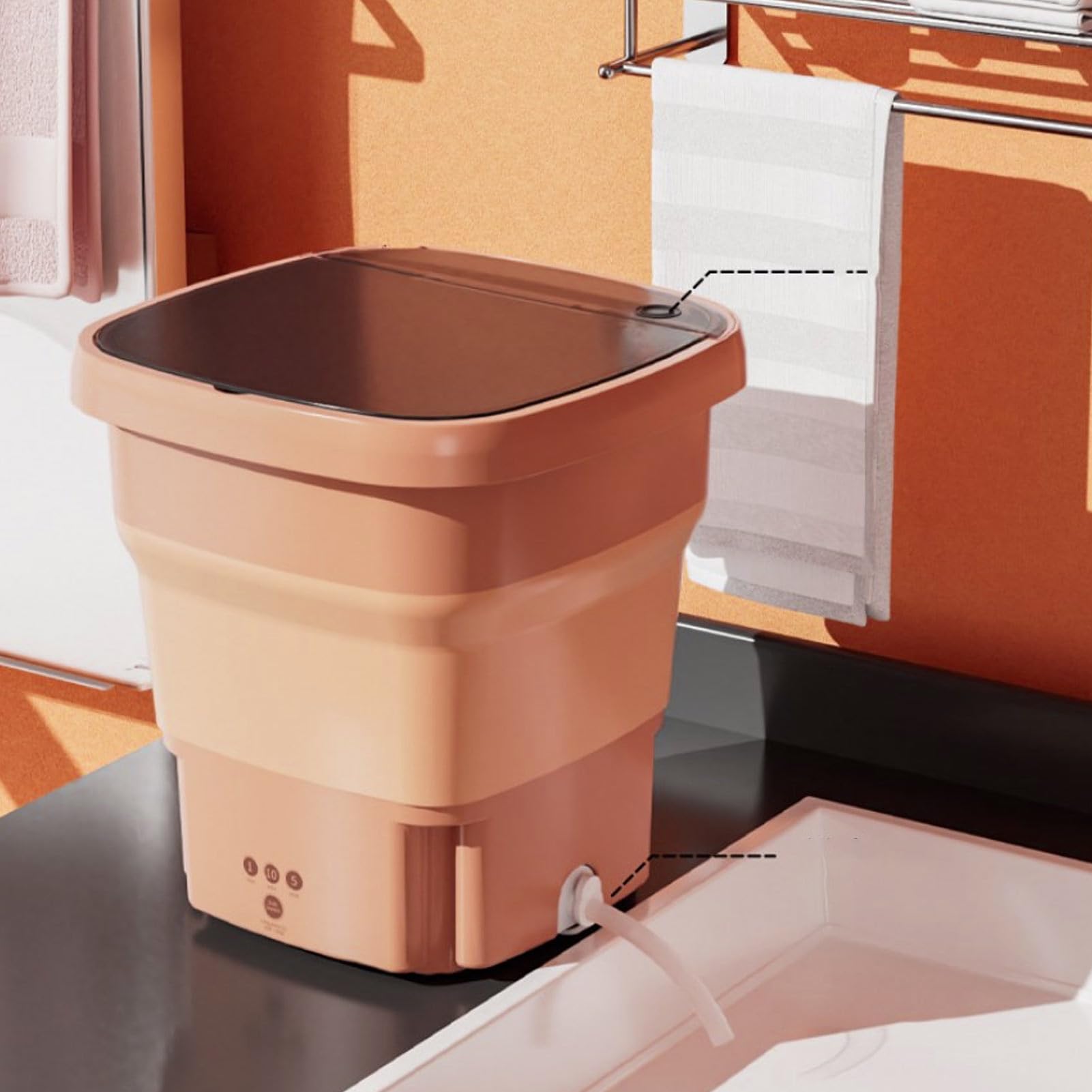 Bewinner Lavatrice Pieghevole Portatile da 15 Litri, Mini Lavatrice a Secchio Ad Alta capacità con 3 modalità di Pulizia Profonda per Biancheria Intima, Vestiti del (Rosa Arancione)