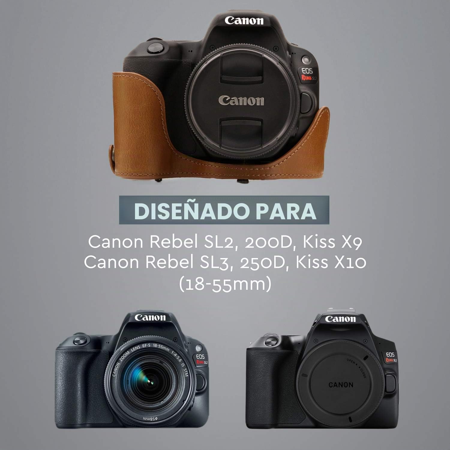 MegaGear Ever Ready - Funda de Piel para cámara Compatible con Canon EOS 250D, 200D, Lente de 18-55 mm
