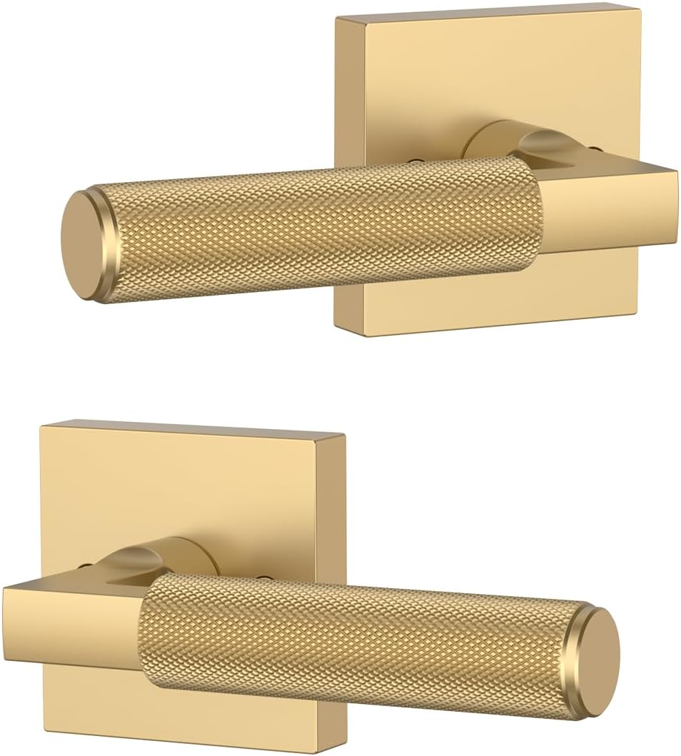 Amerdeco 2 Pack Champagne Bronze Dummy Door Handles, Non-Turning Decorative Door Lever with Door Knobs for Closet, French Double Doors, Pantry & Interior Push Use AM0021