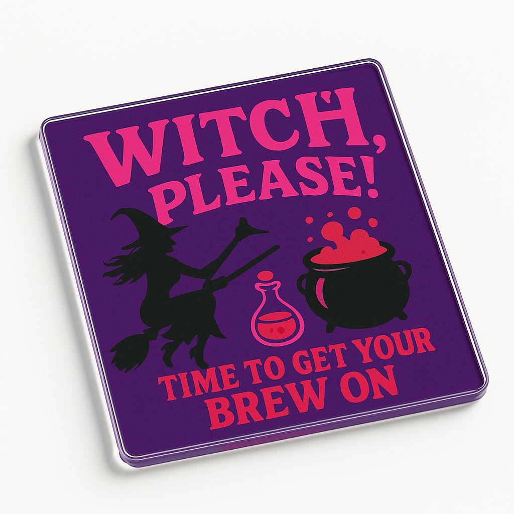 The Plum Penguin Brewed Bold Magic Bold Acrylic Coaster Gift - Halloween Witchy Vibe With Feminine Energy - Decorative Novelty For Desk, Home, Or Office