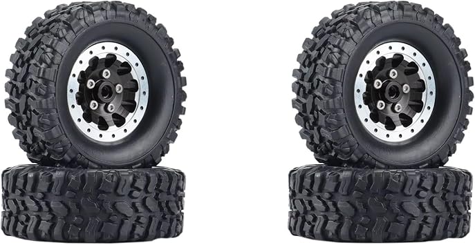 Compatible with WPL C14 C24 B14 B24 B36 for MN D90 for MN99S RC Car Parts 4Pcs Metal Beadlock Wheel Hub Rim and Rubber Tire Set RC Tires