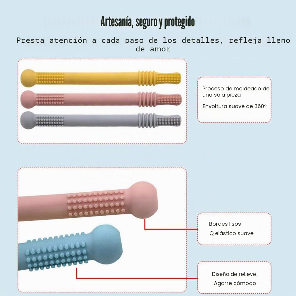 4 tubos de mordedor huecos, dentición, juguetes sensoriales para masticar bebés a partir de 0 meses, a prueba de refrescos, texturas suaves, varita molar para bebés y niños pequeños