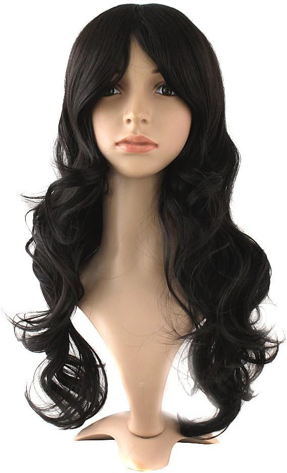 MapofBeauty Cosplay Costume Long Curly Hair Wig Ladies Synthetic Wig (Black)
