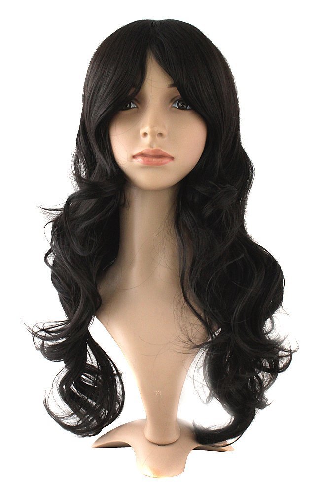 MapofBeauty Cosplay Costume Long Curly Hair Wig Ladies Synthetic Wig (Black)