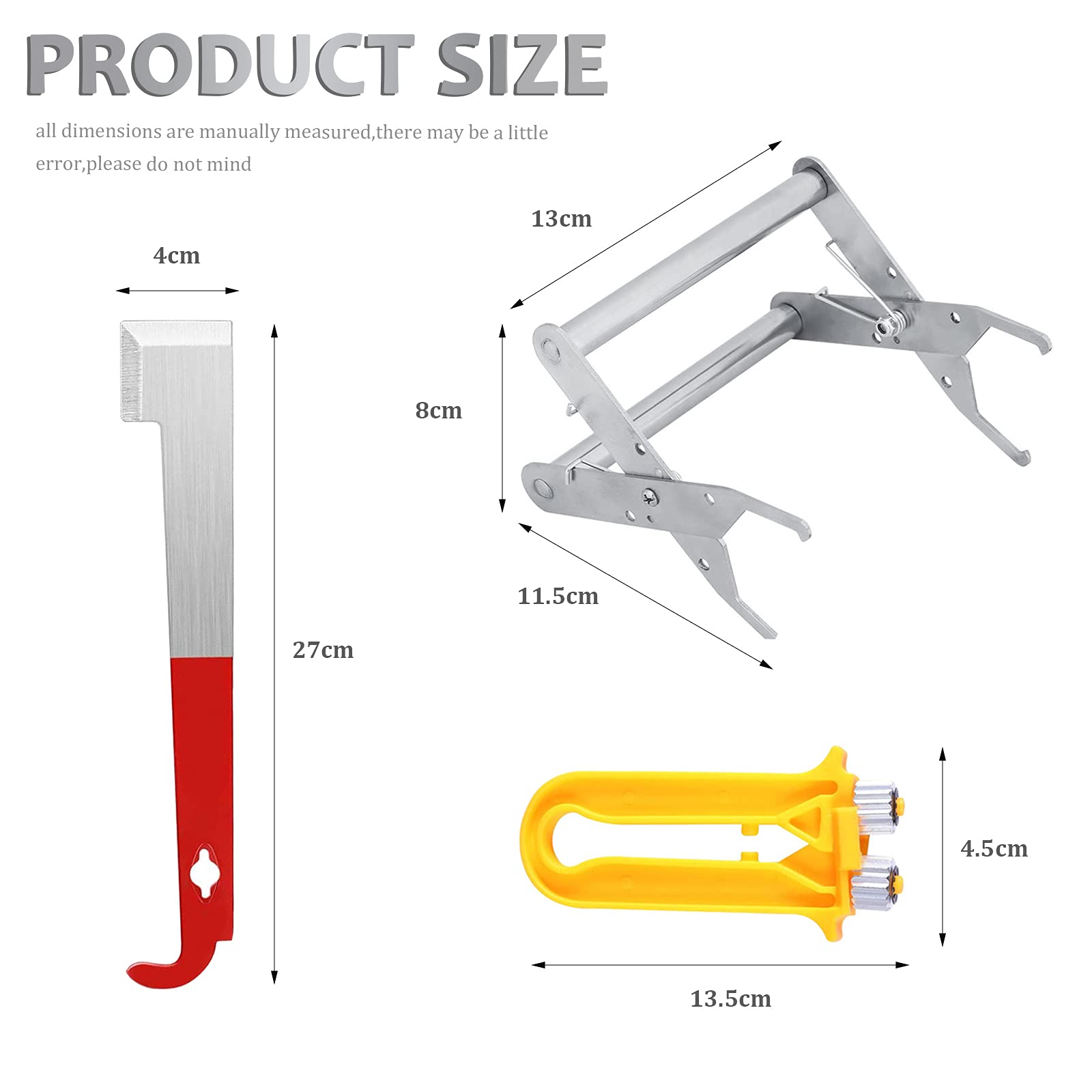GZLFH 5 Pezzi Kit Apicoltura, 2 Giallo Zigrinatore Apicoltura + 1 Metallo Supporto Telaio Alveare + 2 Rosso Strumento Raschietto Alveare, Per L'Apicoltura Attrezzatura Kit
