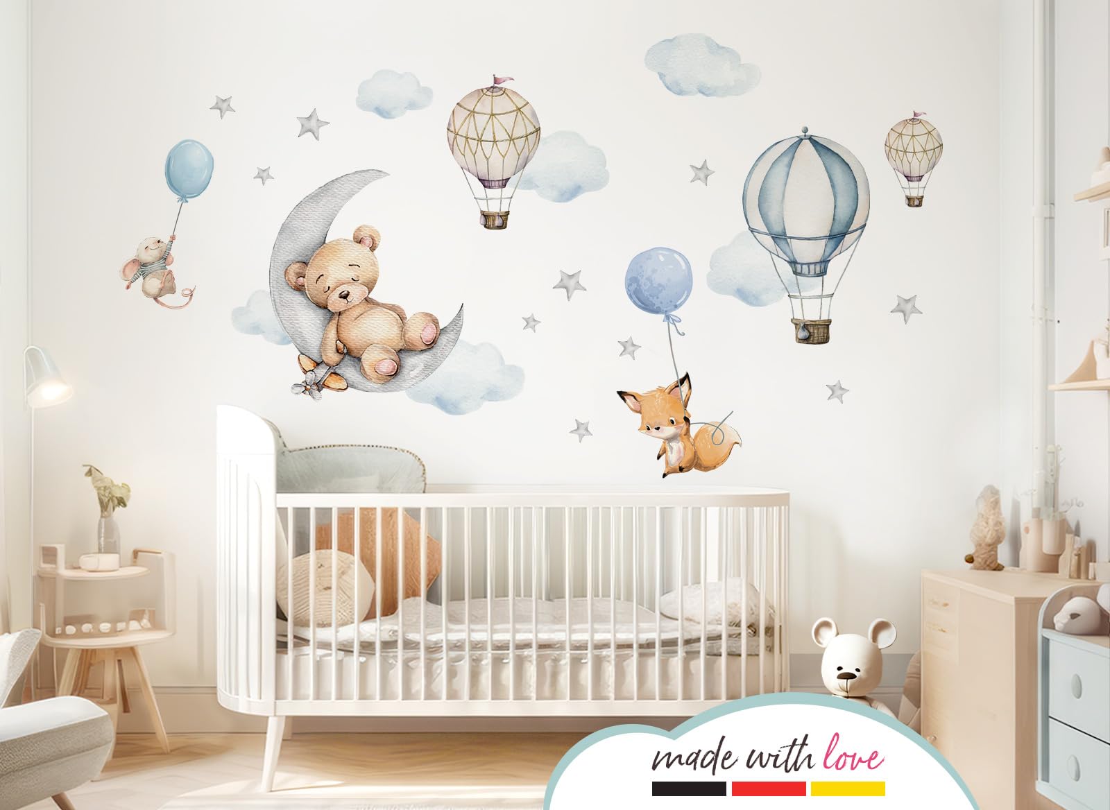 Little Deco Graz DL850-5 - Adesivo da parete per cameretta dei bambini, motivo orso sulla luna