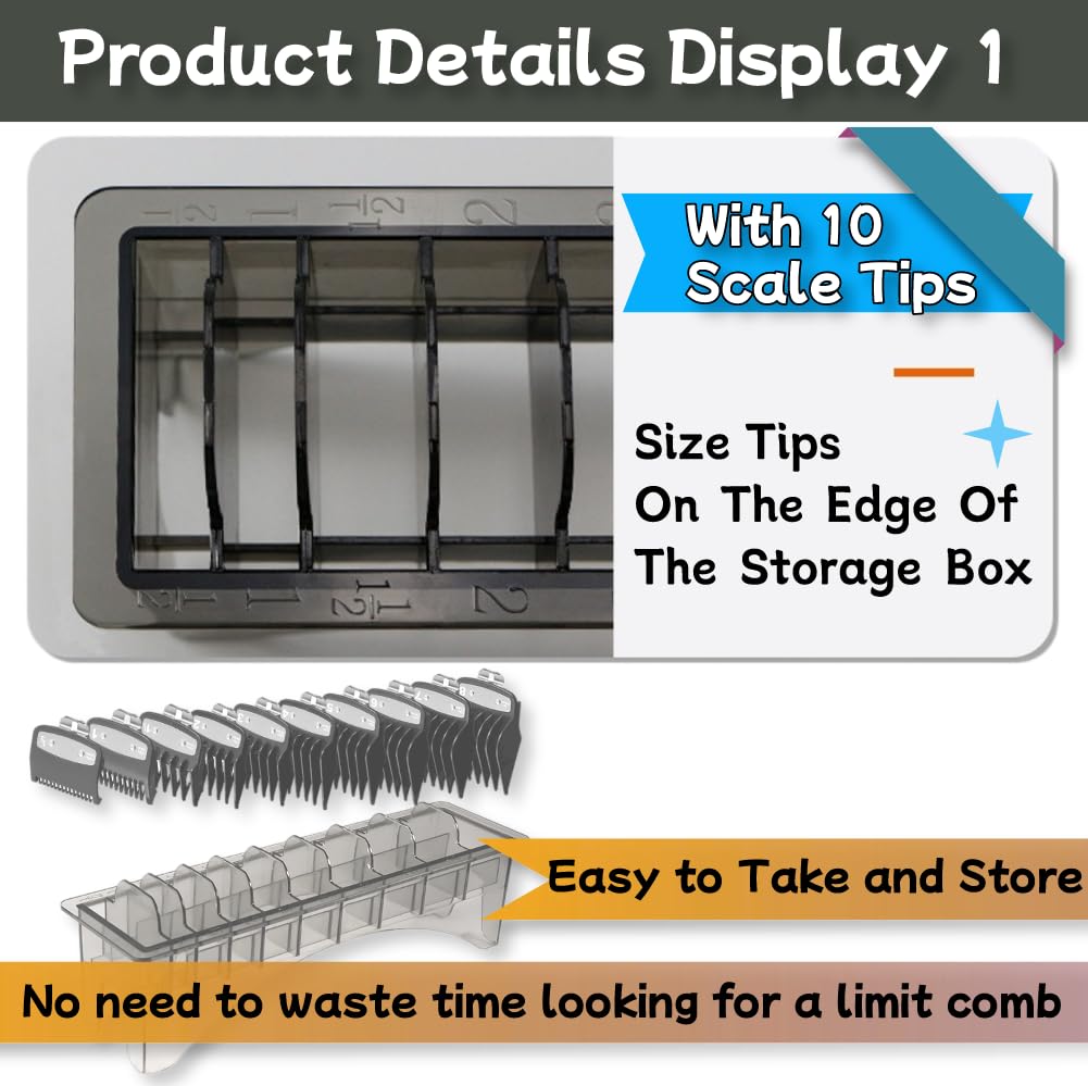 HuGuWdy Clipper Guard Holder，Clipper Holder with 10 Slots Barber Accessories Barber Supplies Professional Organizer Hair Clipper Guards Set Fits for Clipper Guard with Color Coded（1/16"-1"）