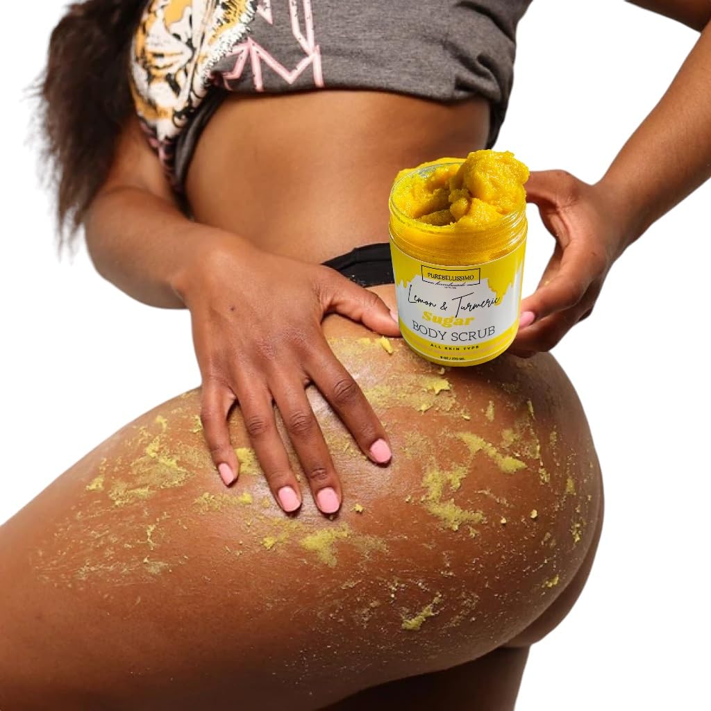 Turmeric Brightening Scrub, Skin Exfoliating Sugar Scrub with Lemon and Turmeric, Gently Exfoliate Face Body Hand and Foot Scrub, Moisturizing Body Scrub wiith Turmeric