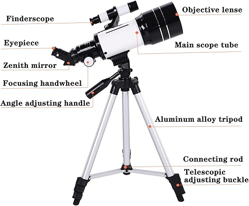 Miniatura 4 de Timisea Telescopio para principiantes para niños, apertura de 2.756in, 11.811in, telescopio de refracción astronómica de montaje AZ, con trípode