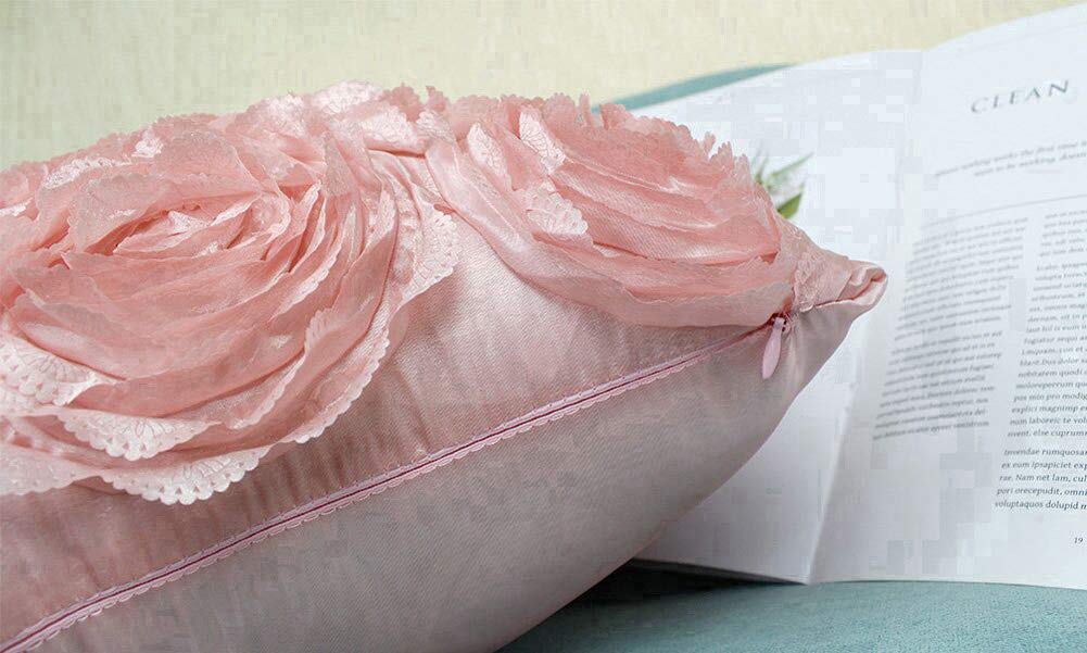 SeptCity Federe Cuscino Decorative 42x42 Cm - 2 Pezzi Raso Rosa Con Fiore 3D Romantico, Cuscini Divano