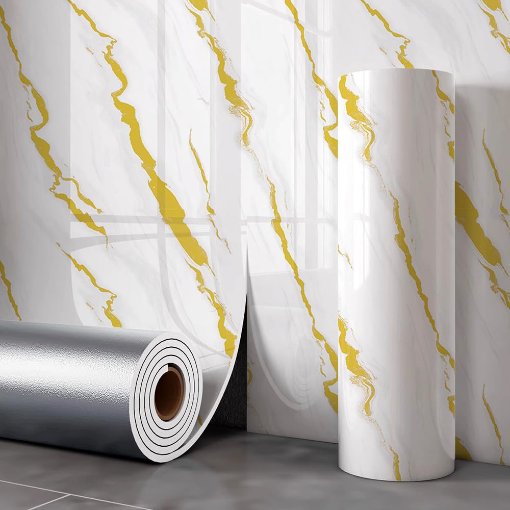 Marble Effect Insulated Wallpaper for Interior Walls, 2 mm Thick Self Adhesive Wall Panel 40 x 300 cm, Waterproof and Moisture Resistant Thermal Insulation for Wall Decoration and Protection,CST068