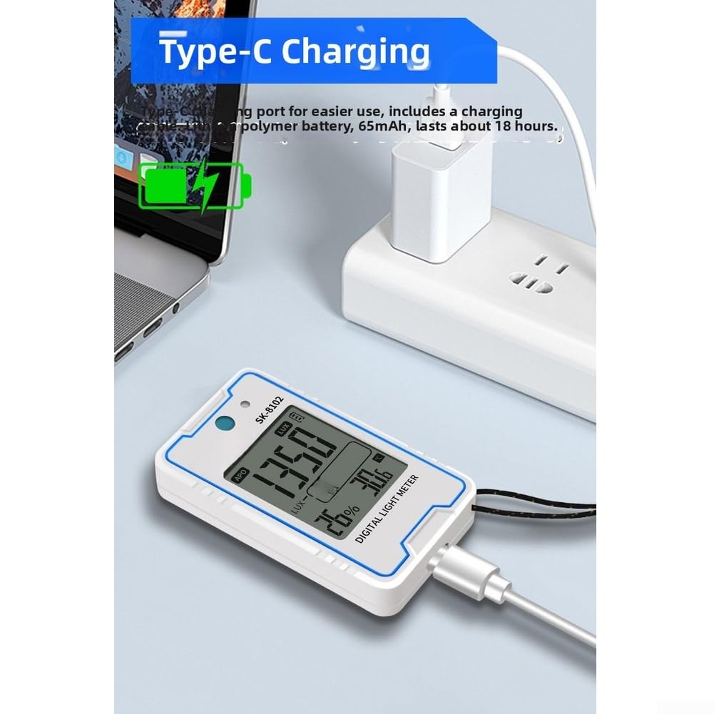 Beleuchtungsmessgerät mit stroboskopischem Flackertest, 0,1–999900 Lux-Bereich, Temperatur- und Feuchtigkeitsmonitor, One-Touch-Bewertung, tragbares Lichtmessgerät für industrielles Labor und (SK-8101