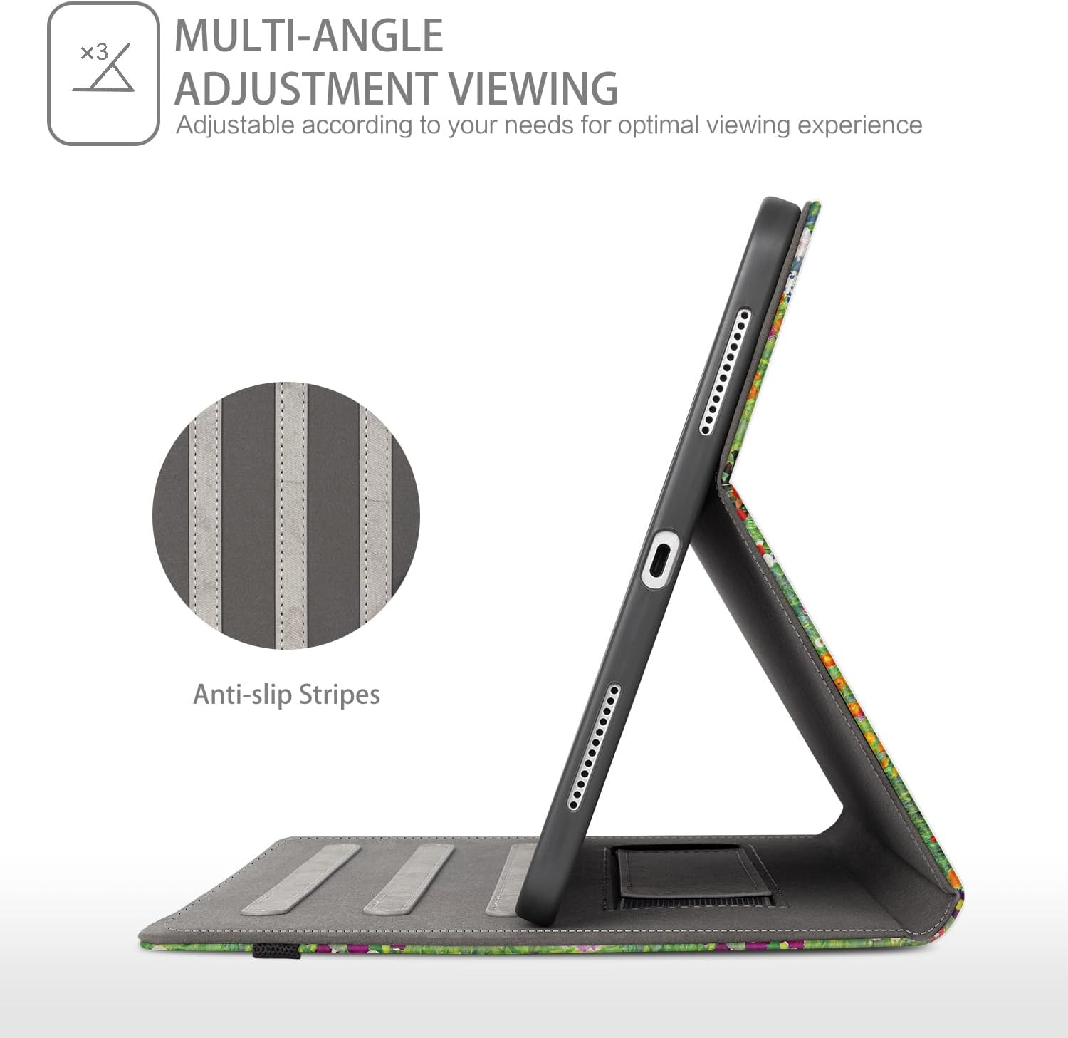 Case for iPad (A16) 11th Generation 2025, iPad 10th Generation Case with Pencil Holder Multi-Angle View Adjustable Stand Shockproof Protective with Pocket/Hand Strap/Auto Wake Sleep,Flower Garden Cat