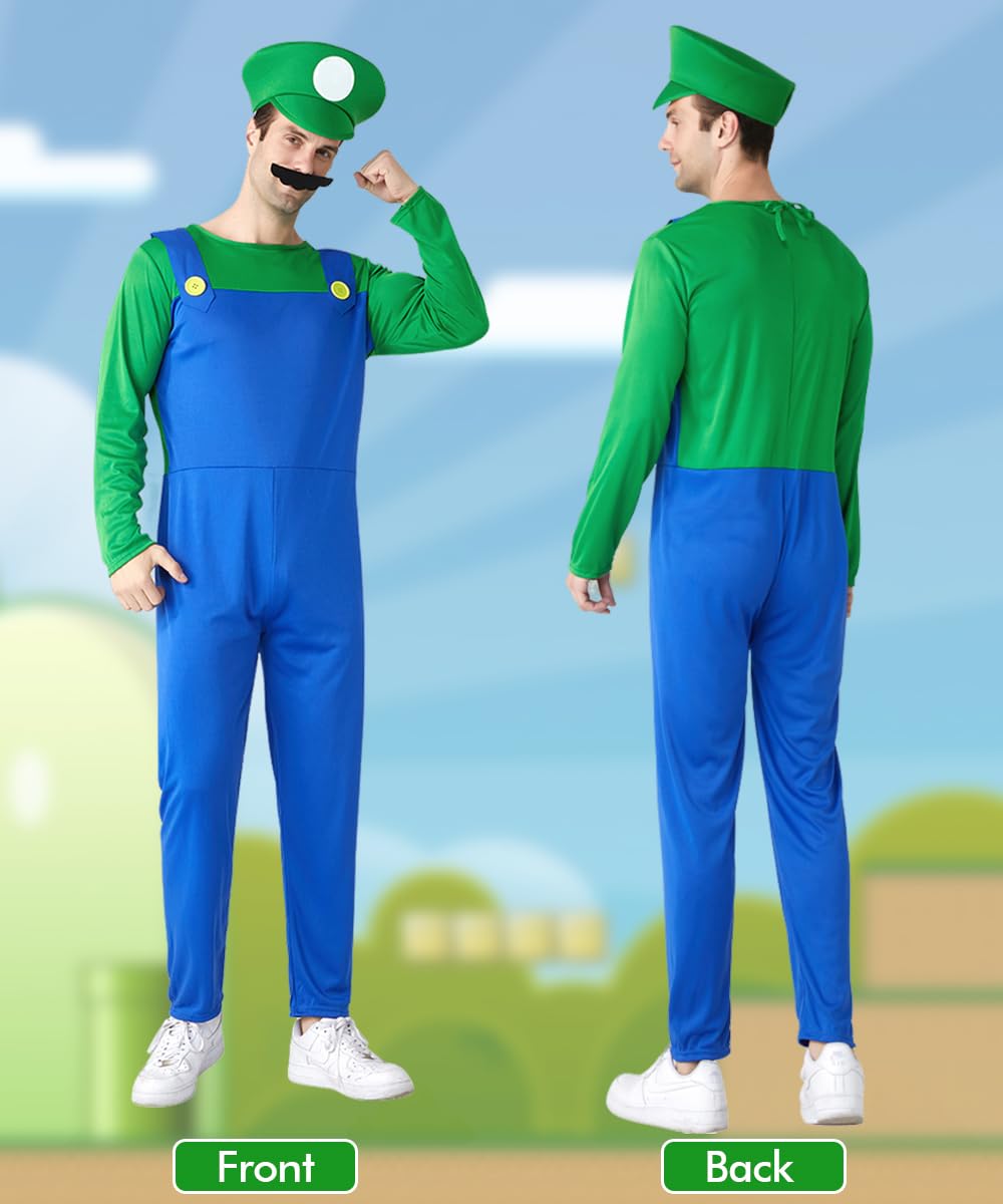 YYDSXK Super Bros Costume Bambino Adulto, Costumi Carnevale, Costumi Cosplay Classico Super Bros per Ragazzo con Cappello, Guanti per Bambino Compleanno Natale Halloween Carnevale Cosplay Vestito