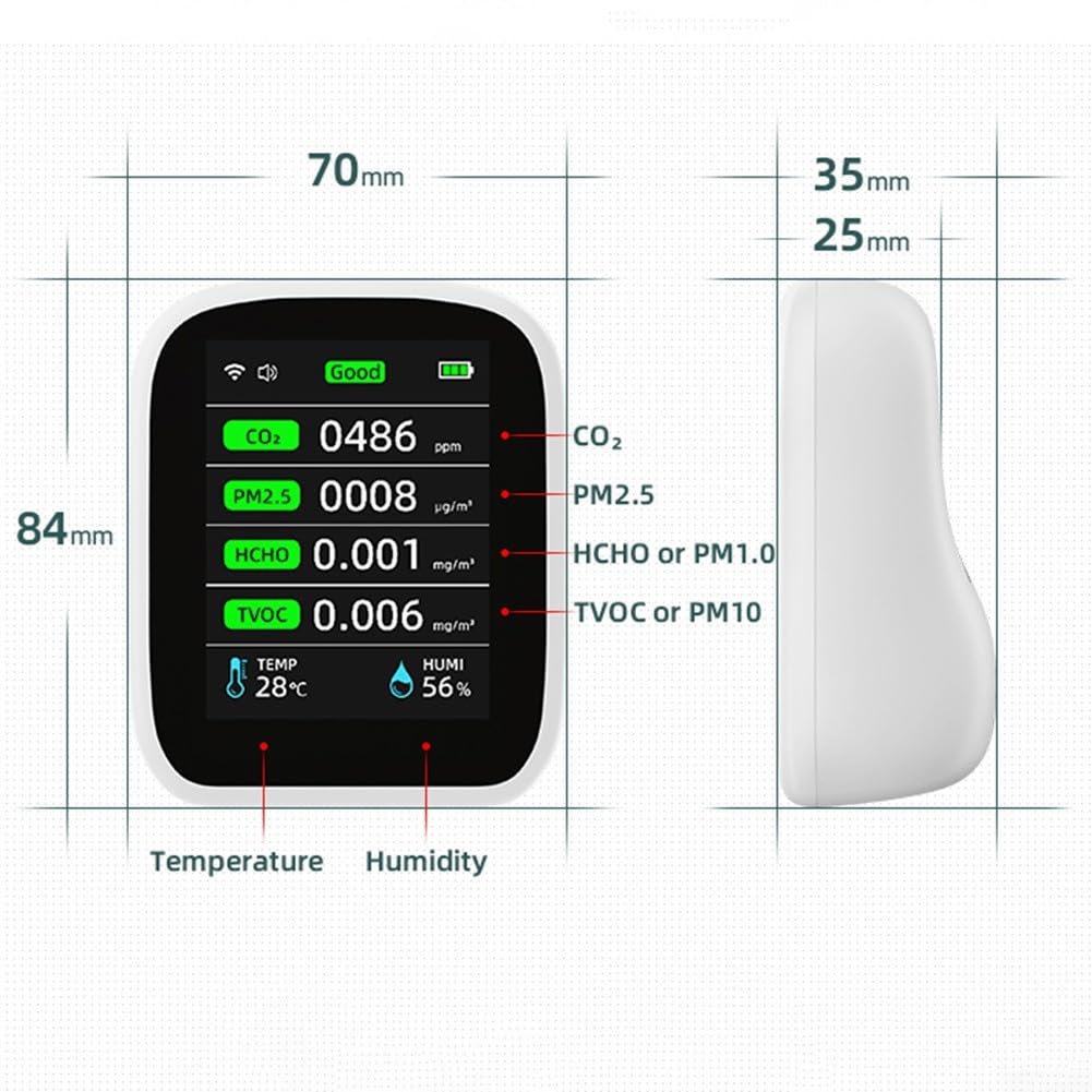 WiFi Luftqualitätsmonitor mit NDIR Kohlendioxidsensor & Formaldehyd-Detektor – Smart Indoor PM2,5 Meter für Tuya App, Echtzeit-Temperatur-Feuchtigkeitsmesser mit akustischem Alarm